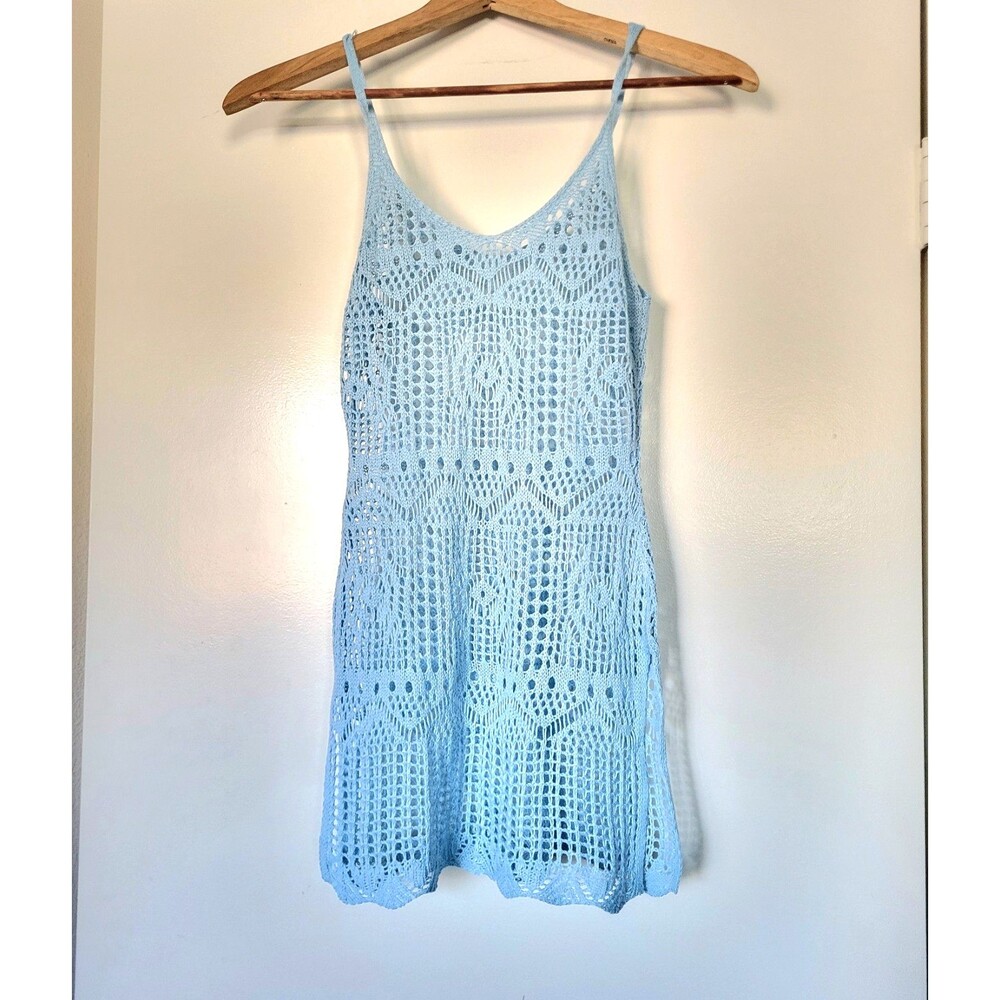 Baby Blue Crochet Festival Dress Swim Cover Up Beach Vacation Cruise Dress S/M